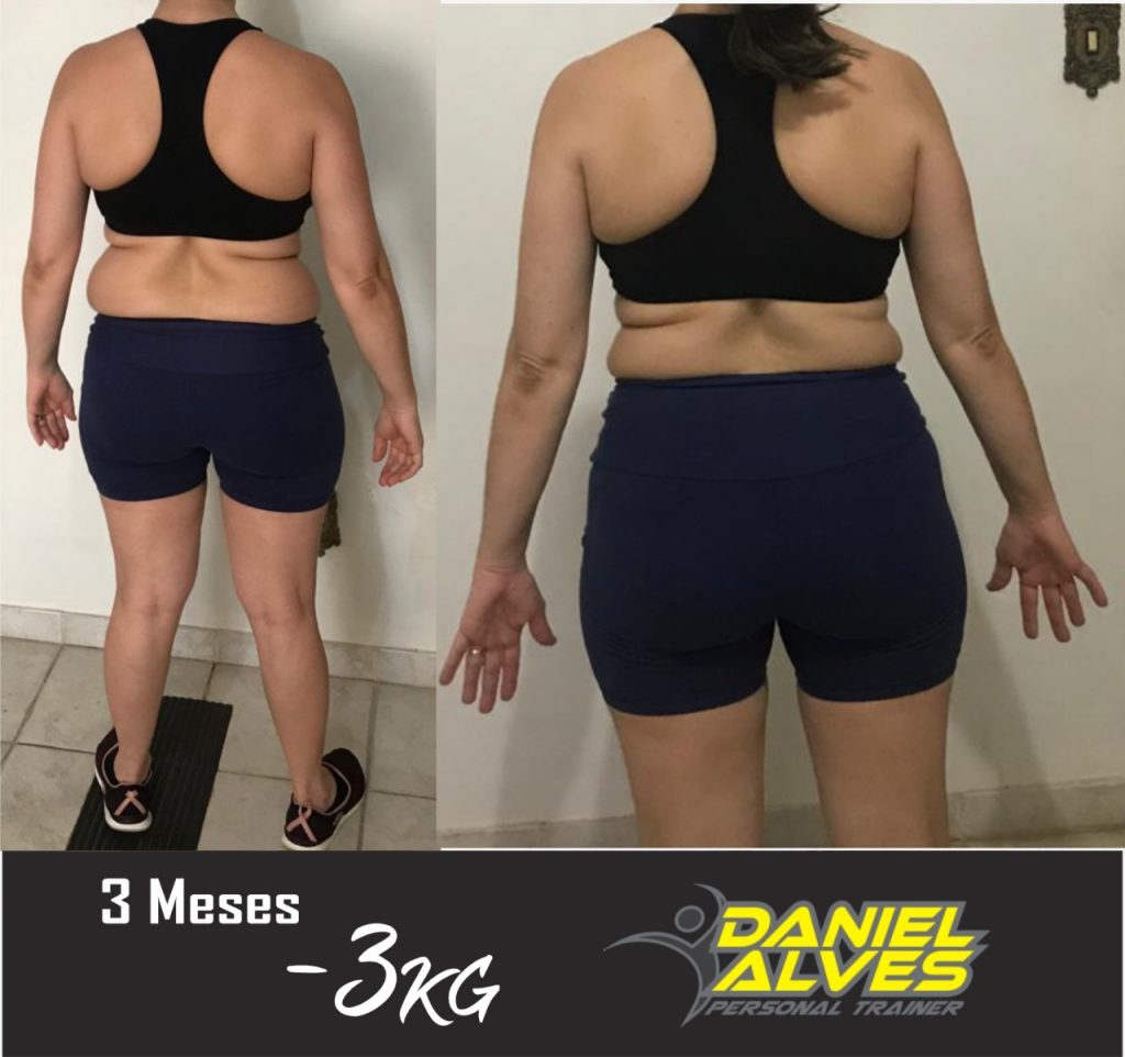 Ela perdeu 3 quilos em 3 meses de treino com o personal trainer Daniel Alves